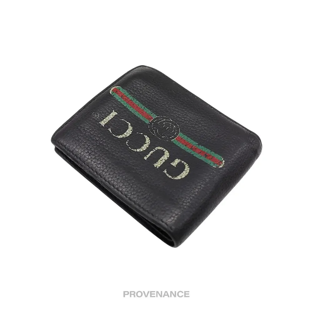 🔴 Gucci Vintage Logo Bifold Wallet - Black Leather